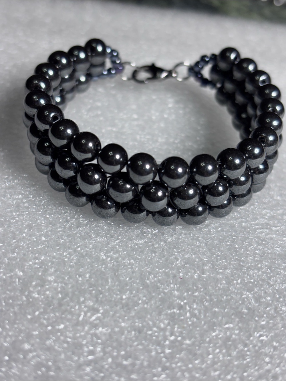 Hematite Beaded Multi-Row Bracelet - Sleek Black Women’s Jewelry 6.5 inches